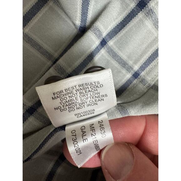 Peter Millar Mens Gray and Blue Plaid Button Up Shirt Size Large - Picture 4 of 6